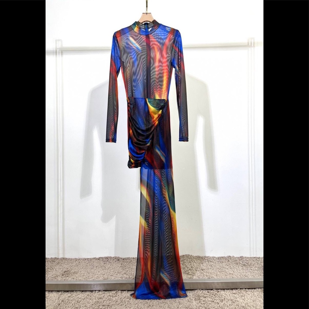 Asymmetric Flame long sleeve Tulle Dress - Picture 4 of 9